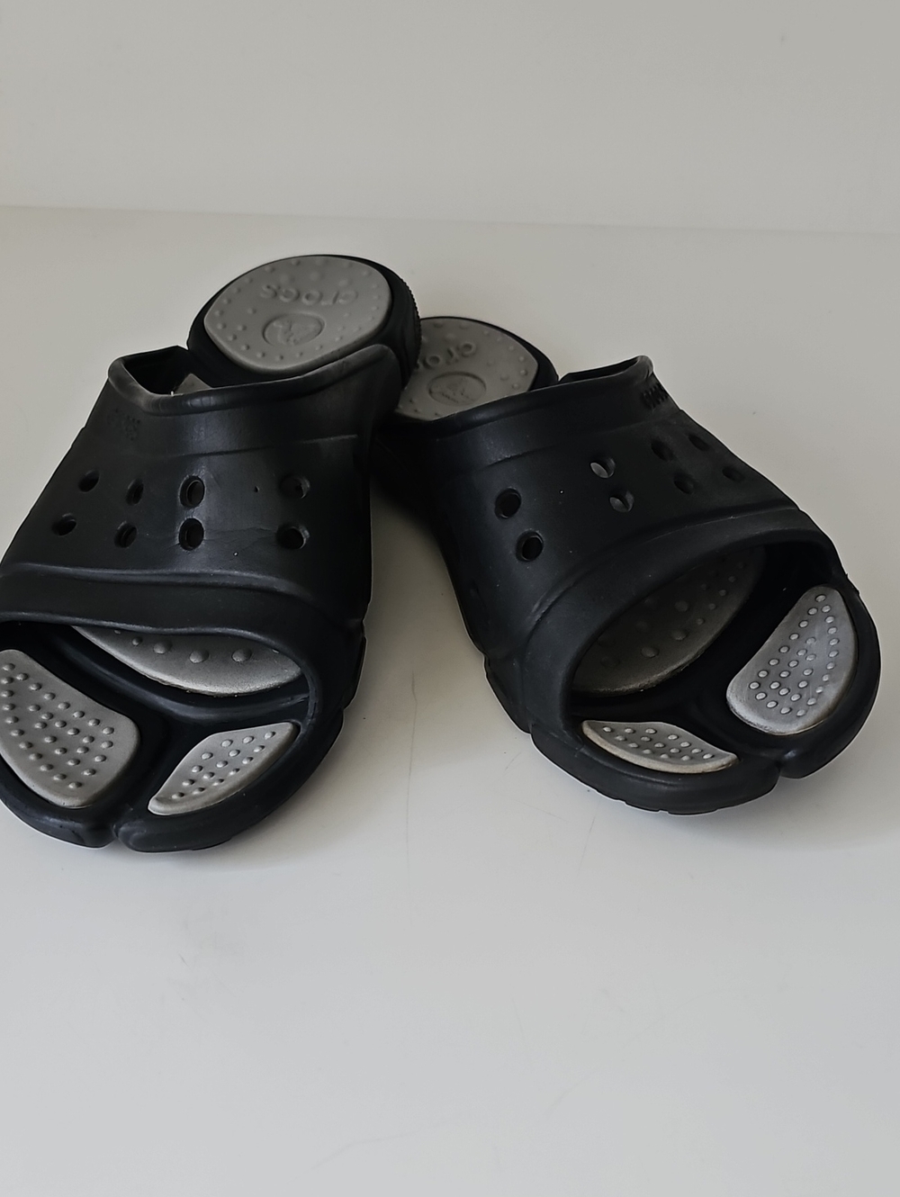 CROCS M8 W10 Prepair II Slide Slip On Black Slide Sandals with Gray Footbed